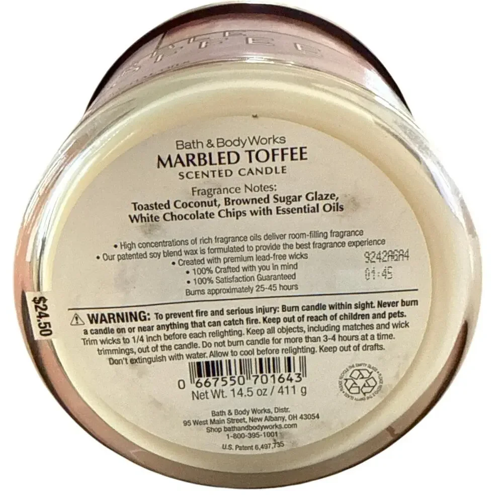 Bath & Body Works Marble Toffee 3 Wick Scented Candle - Picture 4 of 4